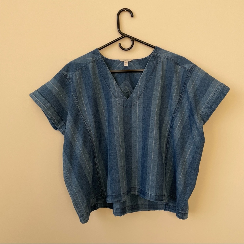 Joie Striped Linen-Cotton V-Neck Boxy Tunic Top XXS